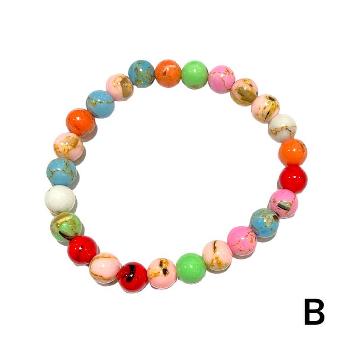 Foliesbijoux - Wholesale Beaded Bracelet - Kids - 6mm bracelet for children Howlite multicolor shell1