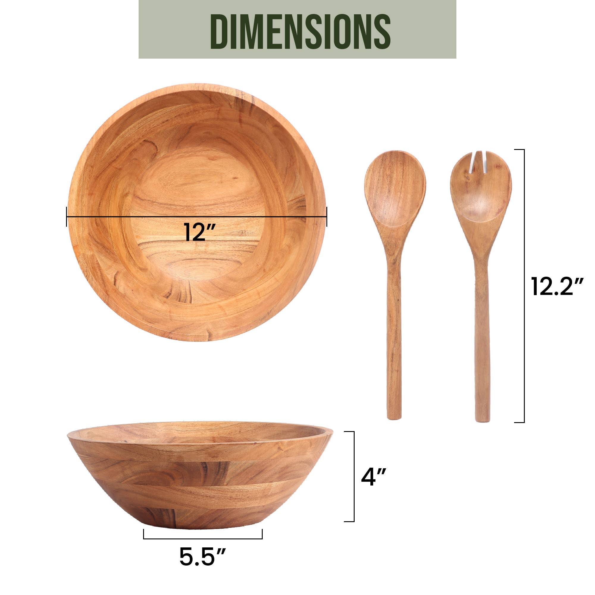 LuxeDesigns Co LLC - Wholesale Serve Bowl - Large Wooden Salad Bowl, 12" Acacia Wood Bowl with Servers14