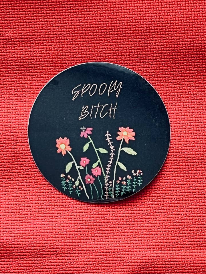 Spooky Bitch Floral Waterproof Sticker for wholesale by In Stitches by Sara