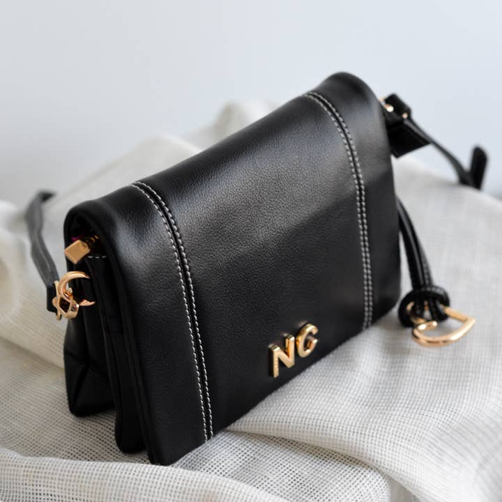 NOCO - Wholesale Shoulder Bag - Women's - 2-Compartment Black Crossbody Bag with Topstitching0