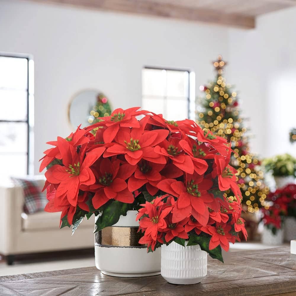 LA RUTA DE LAS IMPORTACIONES SL - Wholesale Christmas Decoration - Artificial Flowers Christmas Poinsettia Flowers Red 7 Heads2