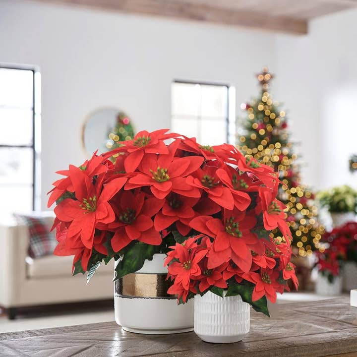 LA RUTA DE LAS IMPORTACIONES SL - Wholesale Christmas Decoration - Artificial Flowers Christmas Poinsettia Flowers Red 7 Heads2