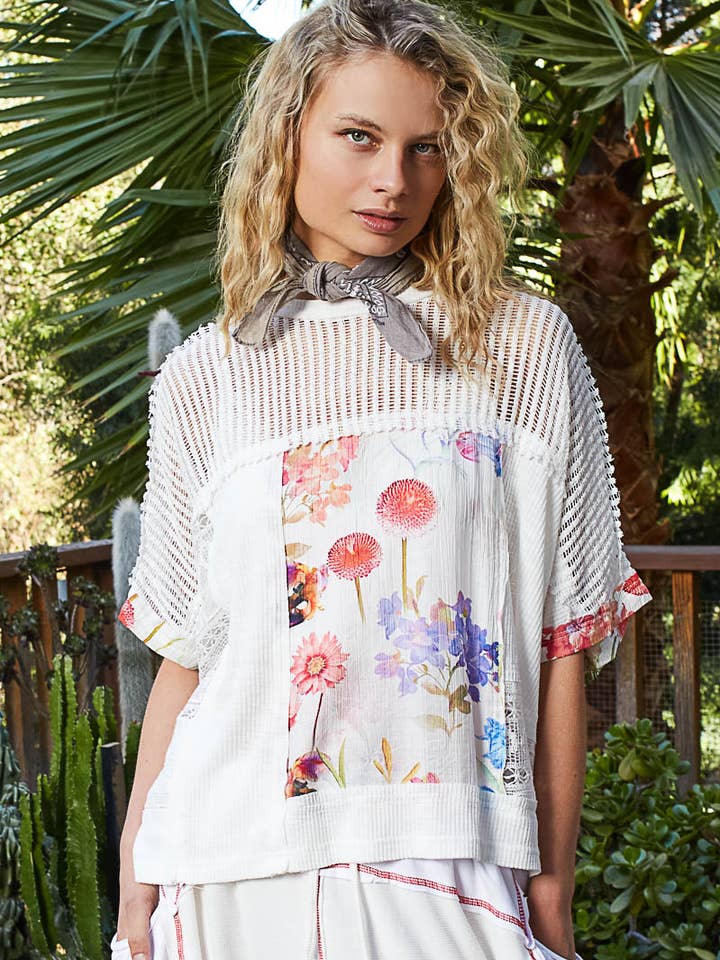 Pol Clothing - Wholesale Knit Top - Women's - Round neck sleeveless floral pattern rib knit top SALE