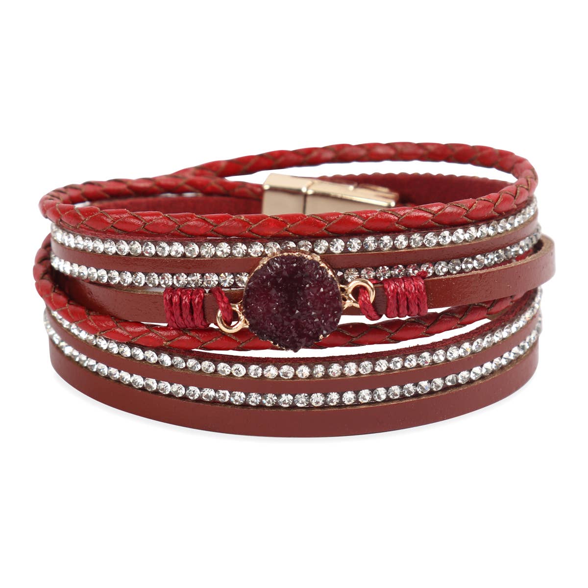 MYS Wholesale Inc - Wholesale Bangle Bracelet - Stunning Druzy Rhinestone Leather Wrap Magnetic Bracelet2