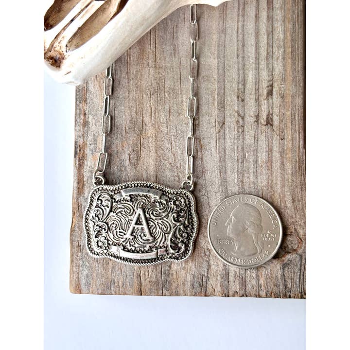 Boho Ranch Shop - Wholesale Pendant/Charm Necklace - Western Initial Buckle Pendant Necklace