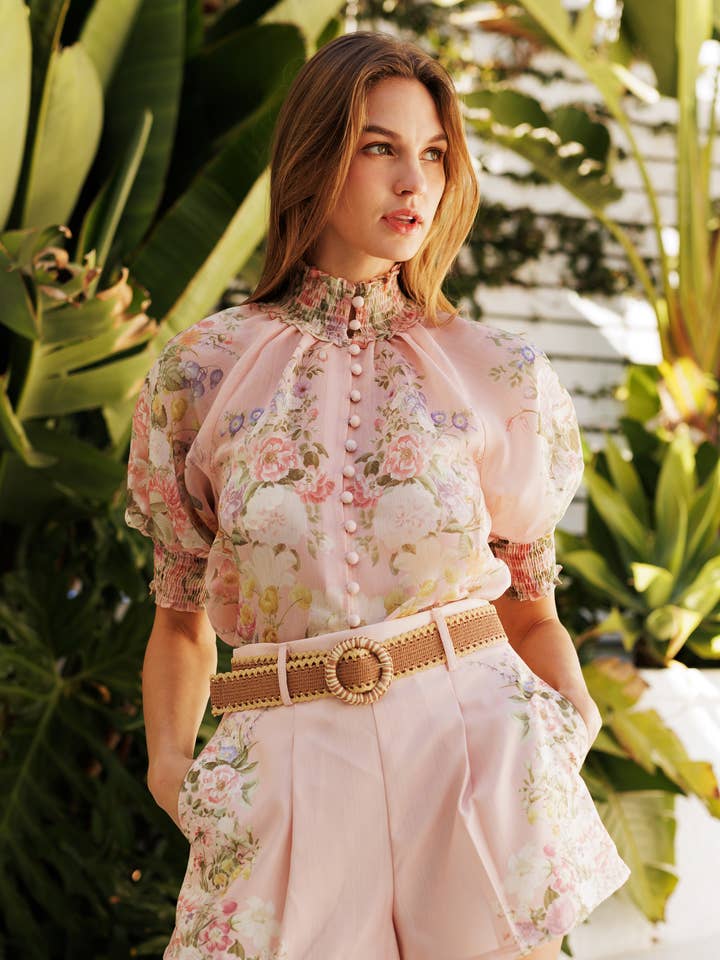 Conjunto de camisa abotonada y pantalón corto floral - AZUL MARINO para venta al por mayor de Endless Blu