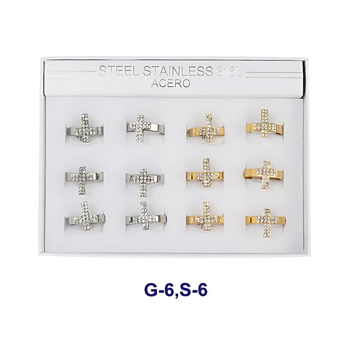 Atlas Fashion - Wholesale Band/Stacked Ring - Stainless Steel Pavé Cross Ring1