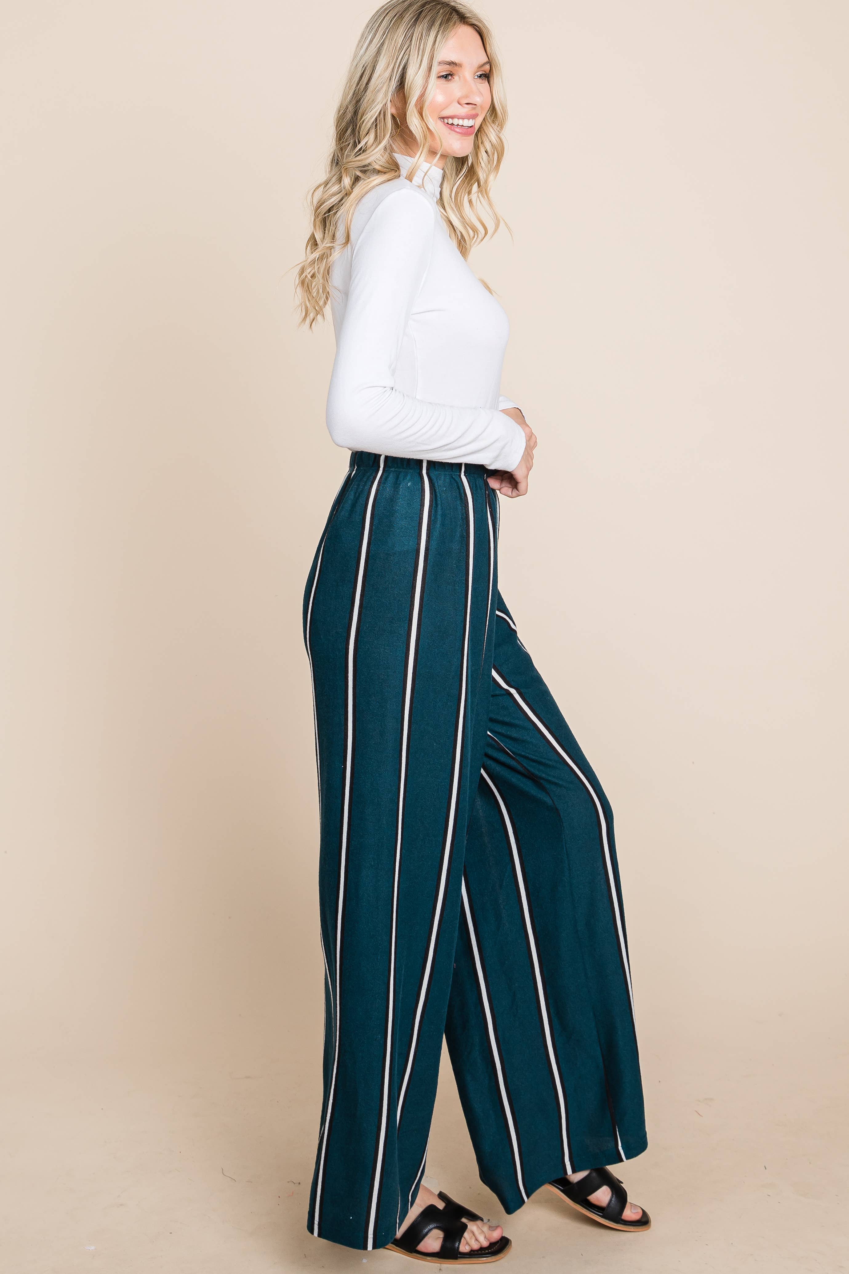 Emerald Collection - Wholesale Broek - Dames - ETP-763 gestreepte broek met wijde pijpen11