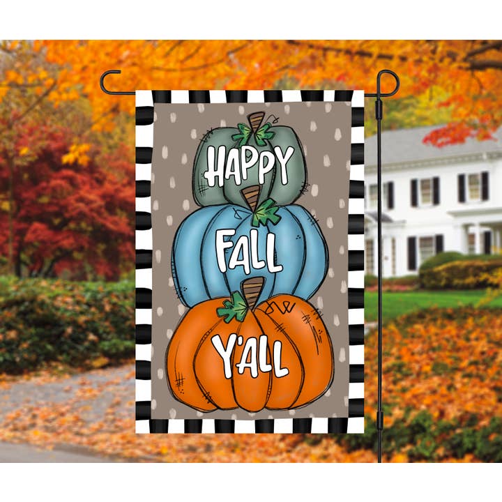 Happy Fall Y'all Pumpkin Stack Garden Flag for wholesale by Painted Skies