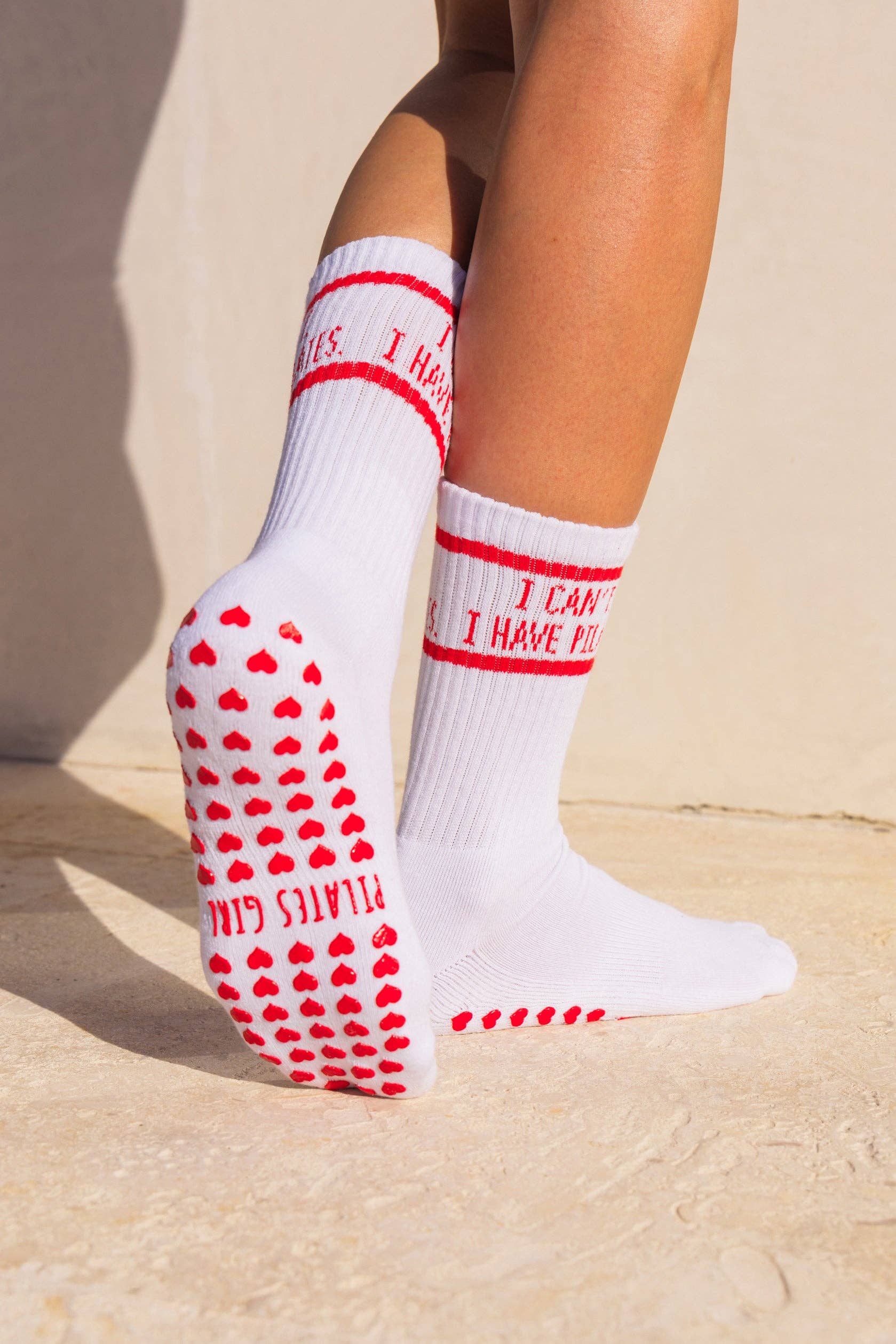 White I Can't. I Have Pilates. Grip Socks for wholesale on Faire