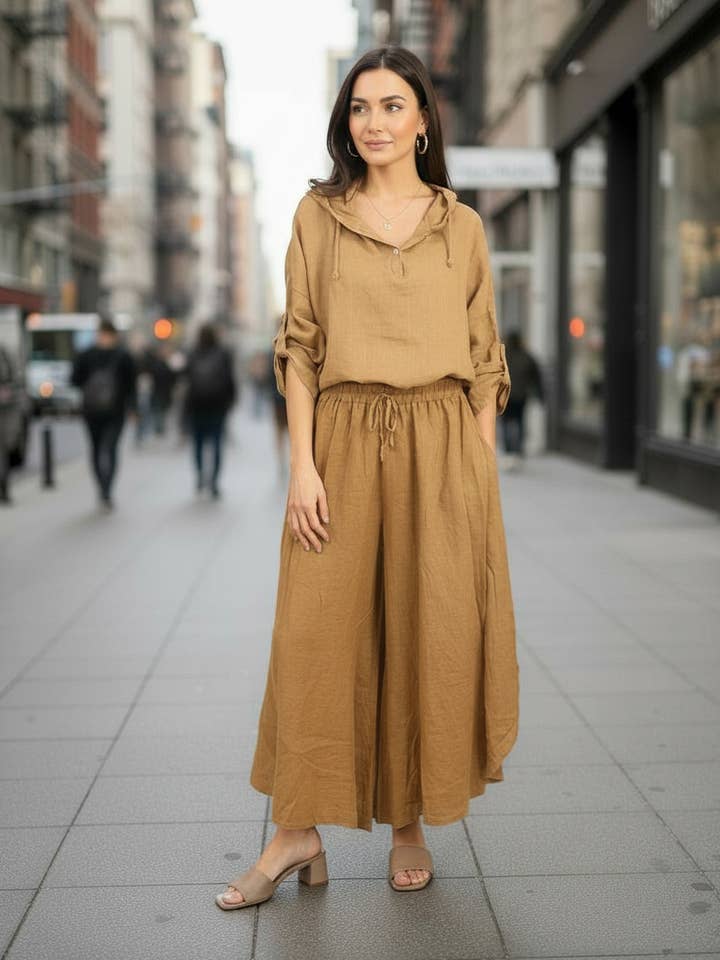 LEL-PT4850L loose casual linen pants for wholesale by ORNELLA PARIS