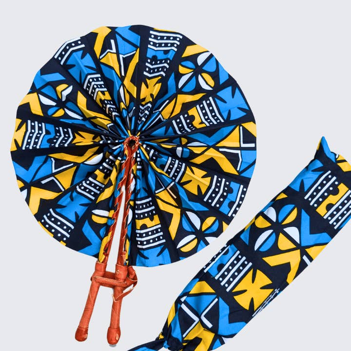 Afrikan Authentix - Wholesale Handheld Folding Fan - African Folding Fan | Mudcloth print hand Fans with bag0