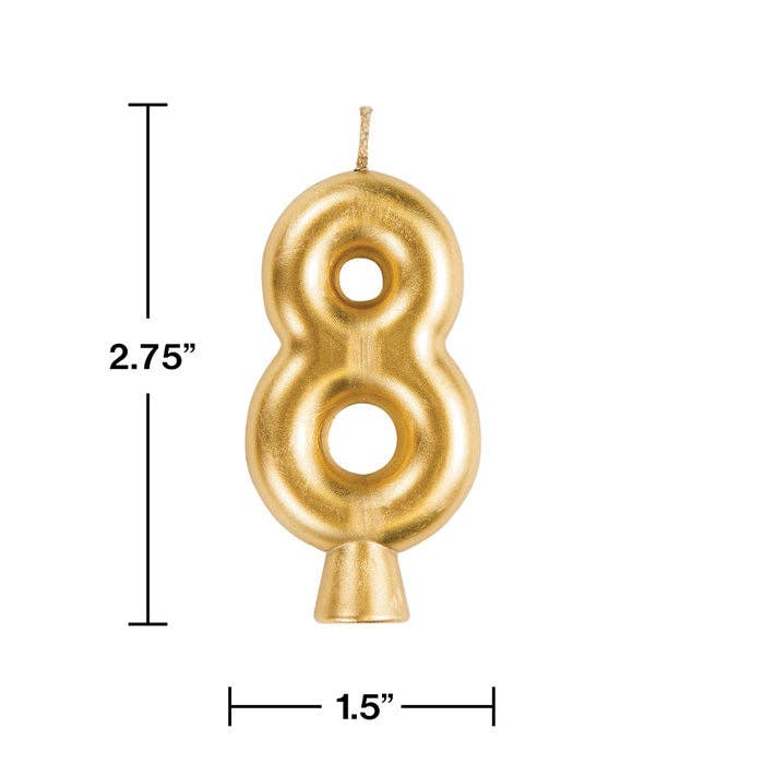 Bulk Party Decor - Wholesale Cake Candle - Gold Number 8 Candles, 1/Pkg1