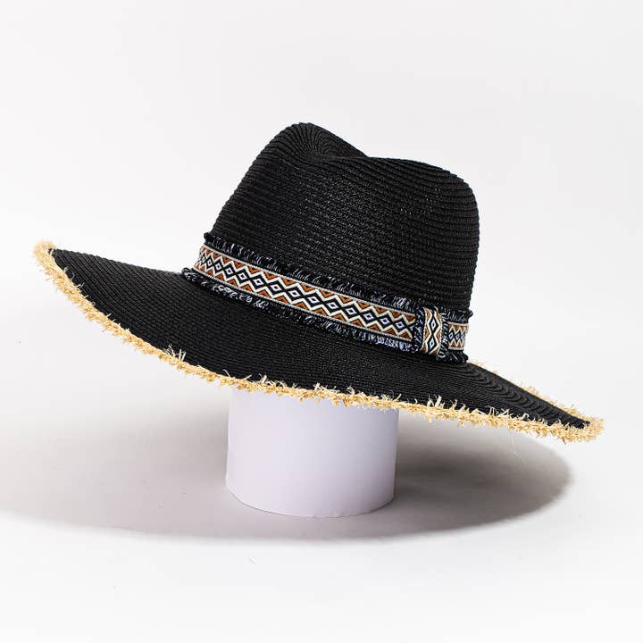 Collections by Fame Accessories - Vente Chapeau de paille – femme - Chapeau à franges en paille à rayures tribales Boho5