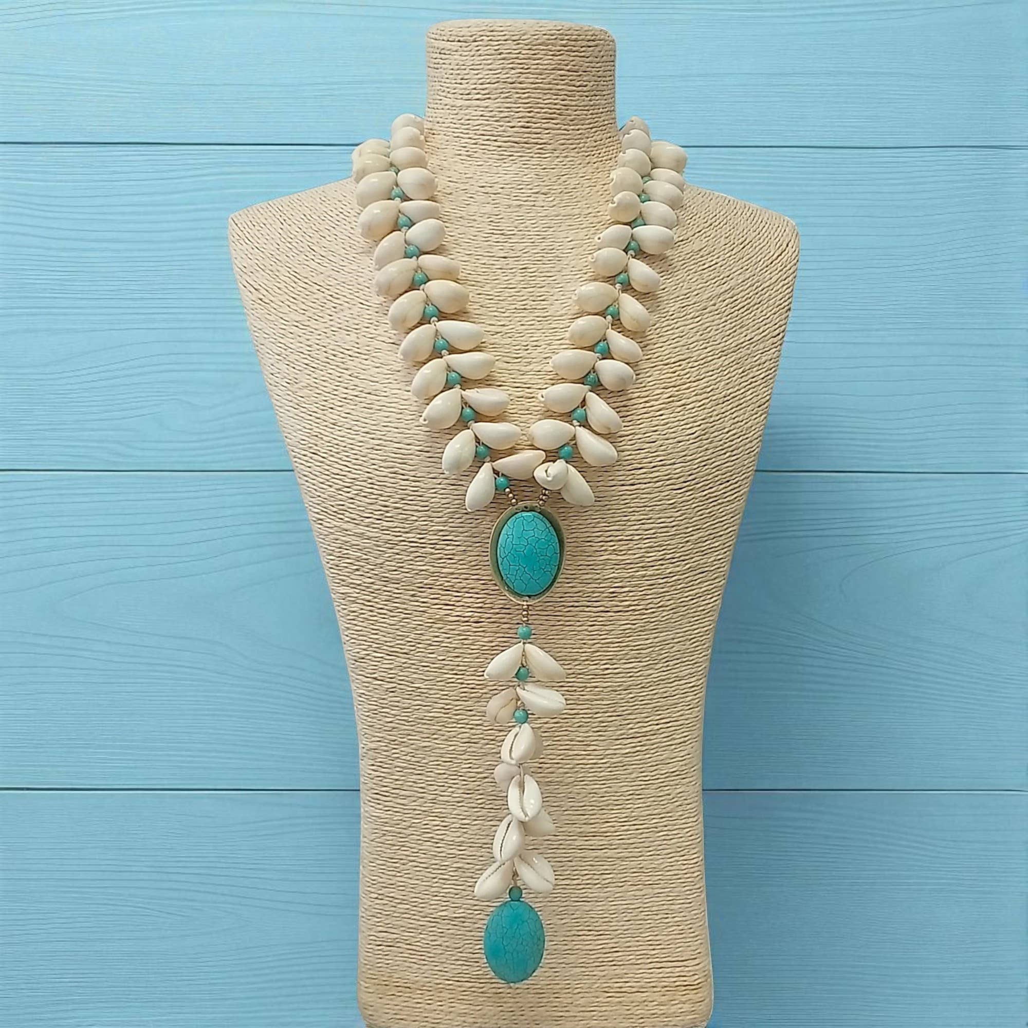Bijoux Envie Statement Jewelry - Wholesale Y-Neck/Lariat Necklace - Turquoise & Seashell Necklace | Handmade Statement Jewelry2