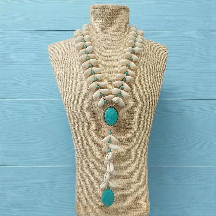 Bijoux Envie Statement Jewelry - Wholesale Y-Neck/Lariat Necklace - Turquoise & Seashell Necklace | Handmade Statement Jewelry2