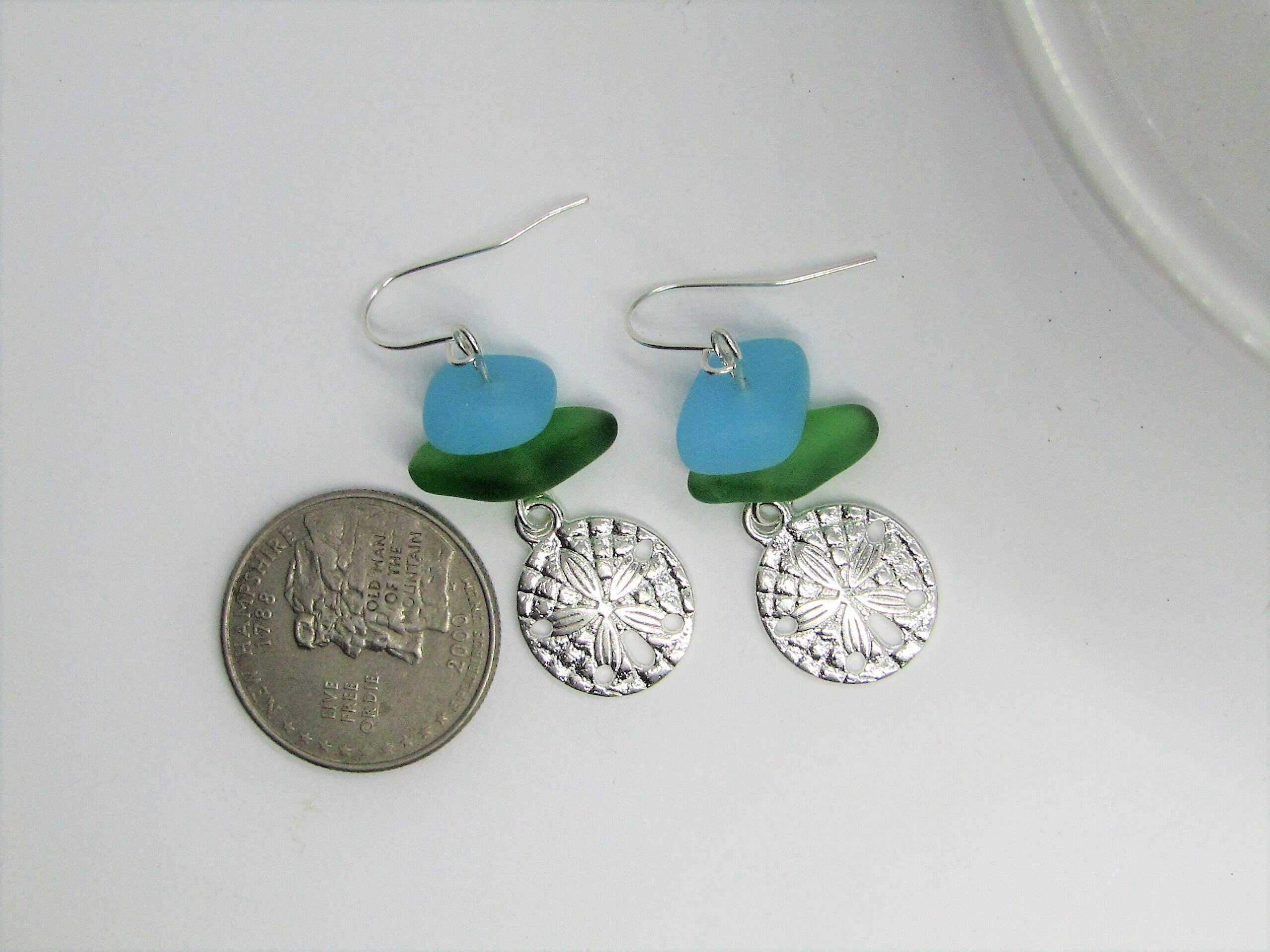 Bad Apple Designs - Wholesale Dangle Earrings - Frosted Sea Glass Earrings: Silver Sand Dollar Dangles #25