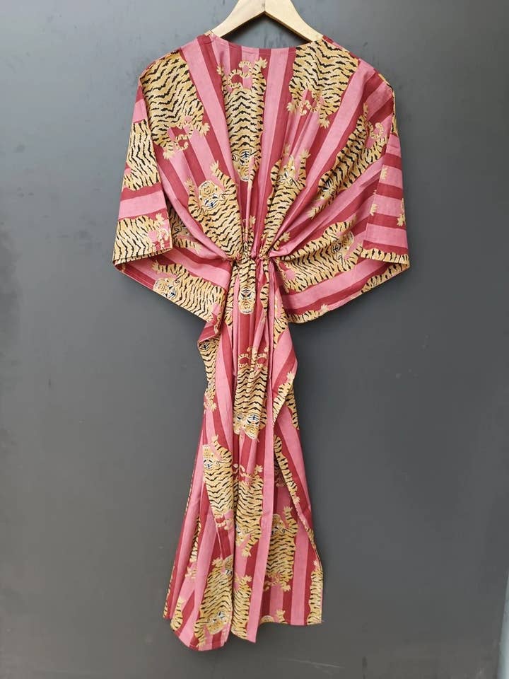 bhavnas boutique – wholesale Kaftan – Women's – Handmade Cotton Nightwear Dress Tiger Print Kaftan