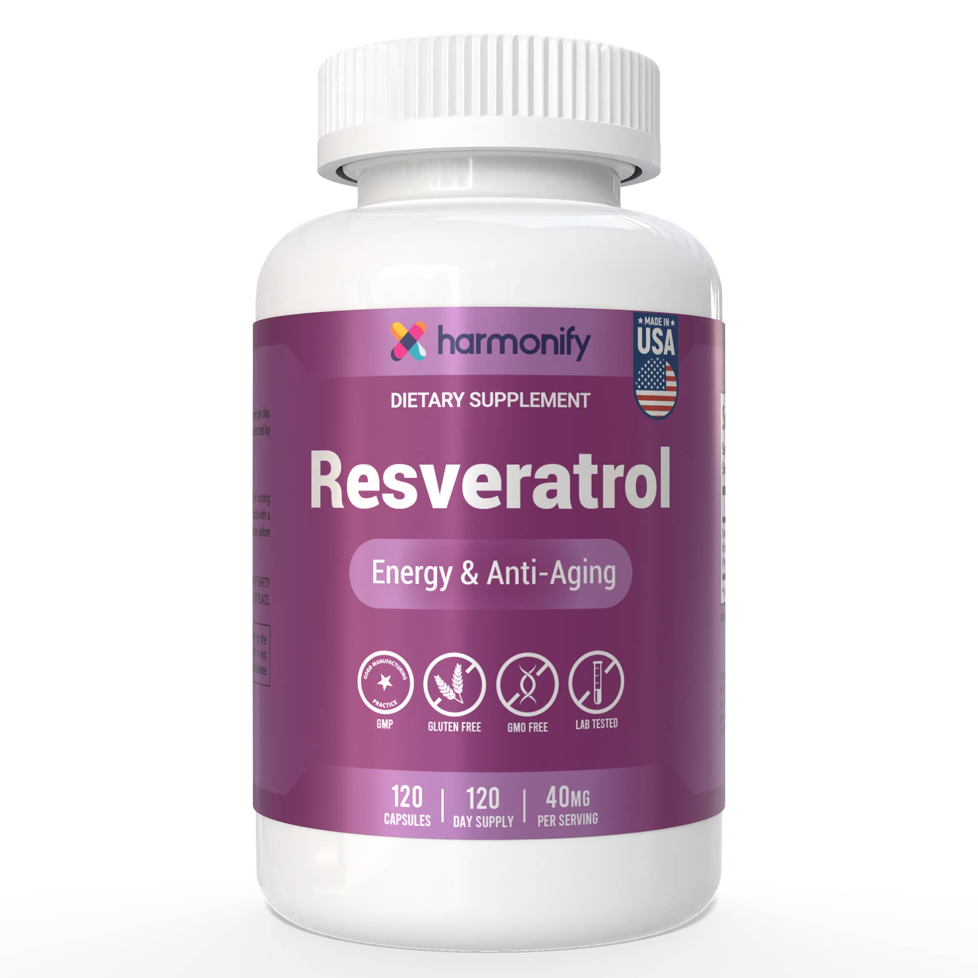 HARMONIFY - Vente Supplément oral/vitamine - HARMONIFY Resvératrol, 40 mg par portion – 120 capsules7