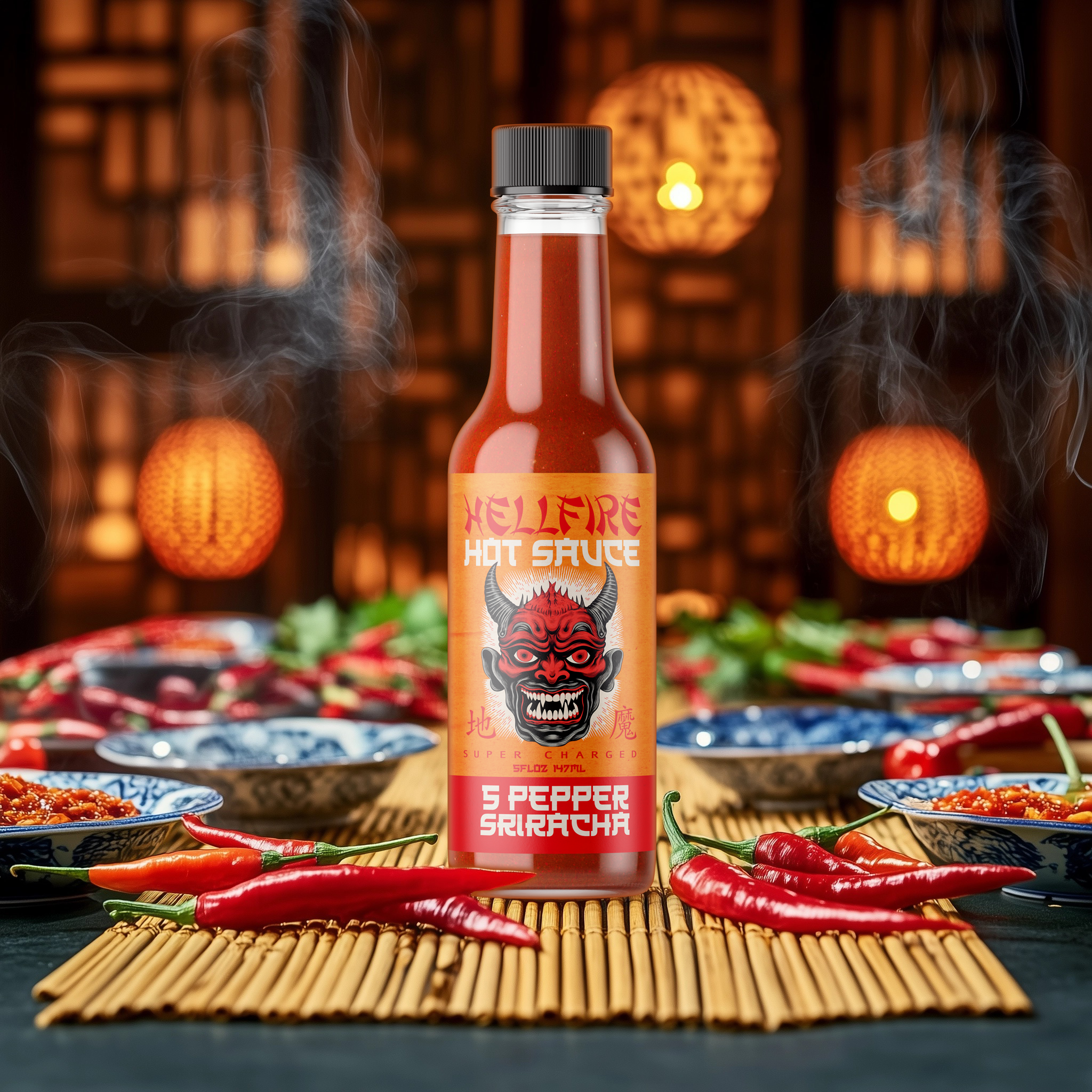 Hellfire Hot Sauce Inc - Wholesale Hot Sauce - NEW! Hellfire 5-Pepper Blend Sriracha Sauce 5oz bottle2