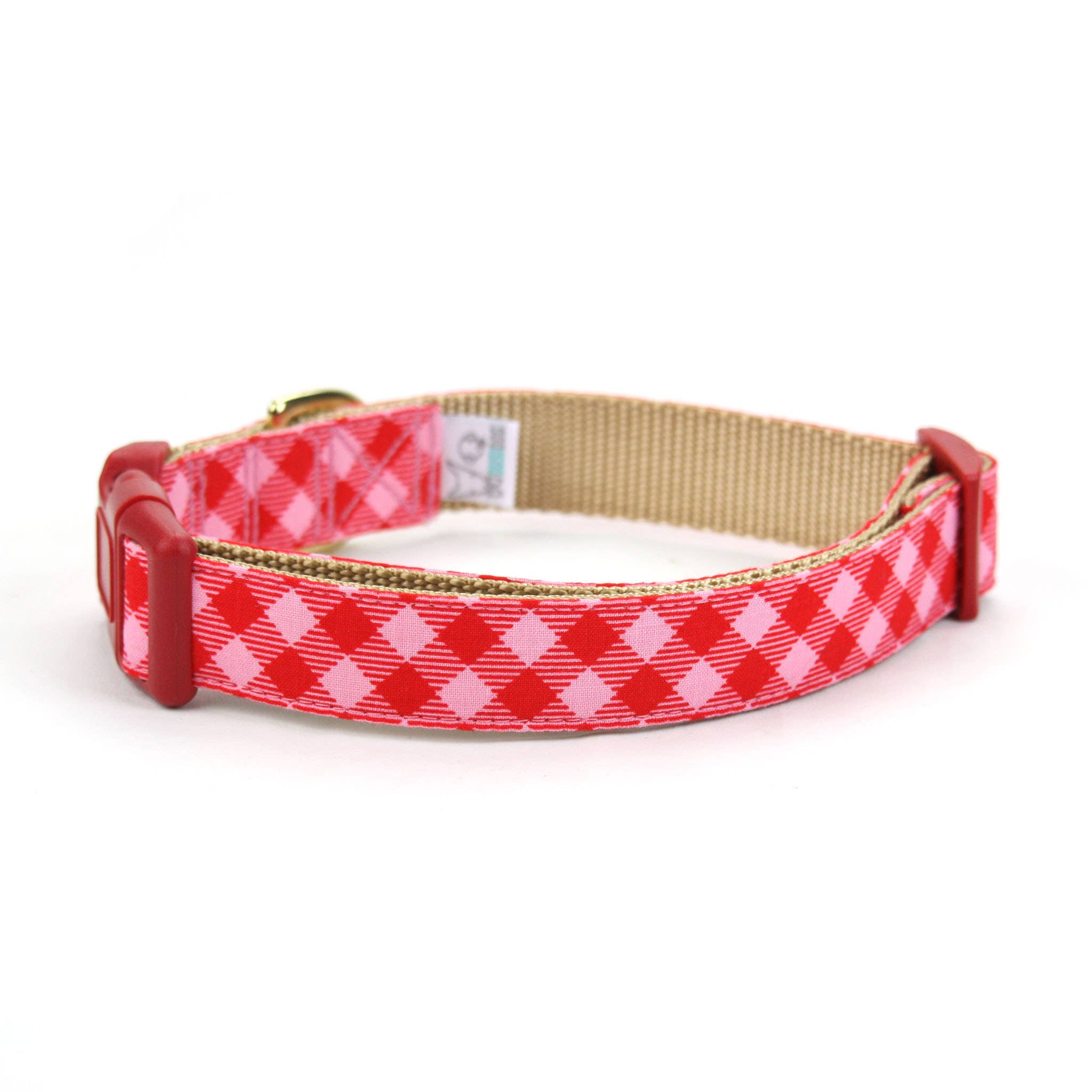 Dusidog – wholesale Halsband - Hund – Röd Gingham Check Hundhalsband, Alla hjärtans, Kanelsocker2