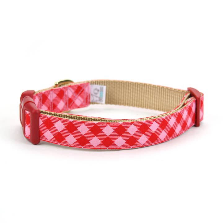 Dusidog – wholesale Halsband - Hund – Röd Gingham Check Hundhalsband, Alla hjärtans, Kanelsocker2