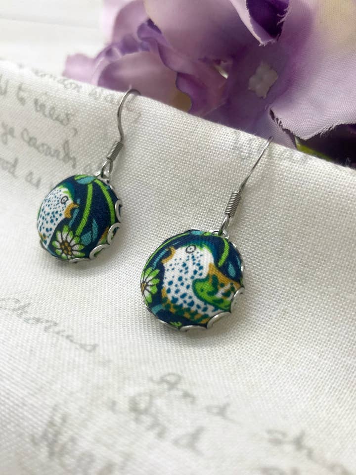 Singing bird green small earrings for wholesale by Bowerbird Jewellery