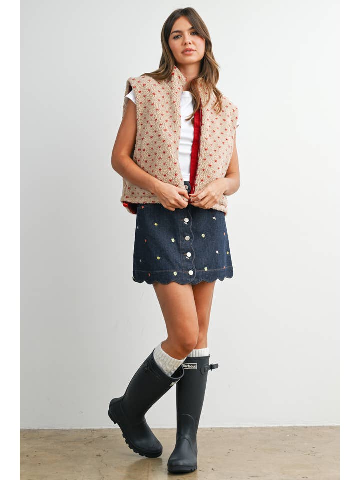 BUTTERMELON - Wholesale Jacket - Women's - Floral Fleece Sleeveless Vest - BMJ784945