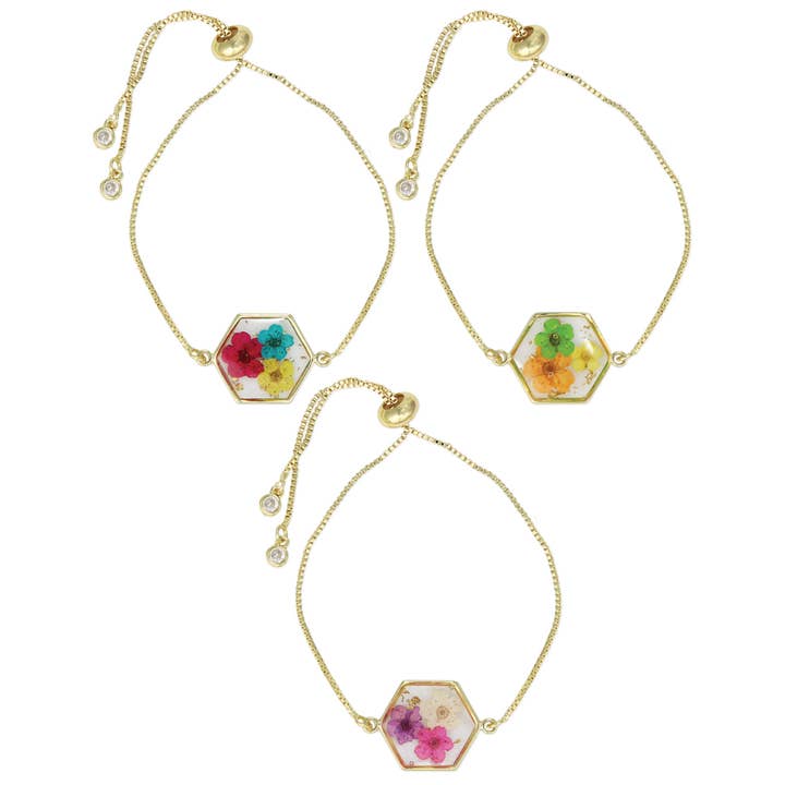 ZAD - Venta al por mayor Pulseras de abalorios/colgantes - Pulsera Modern Bouquet Gold con flores secas