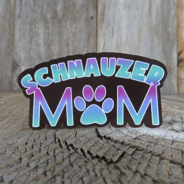 Schnauzer Mom Sticker Dog Lover Green Blue Paw Print Full Color for wholesale by Kirk's Krafts