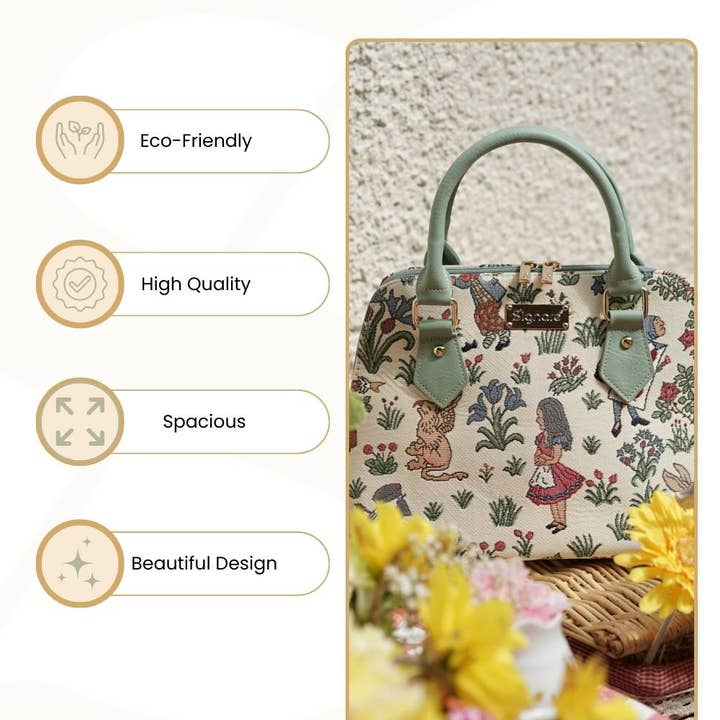 SignareArt - Vente Sac à main avec poignée sur le dessus – femme - CONV-ALICE | Sac à main convertible avec poignée supérieure Charles Voysey Alice au pays des merveilles3