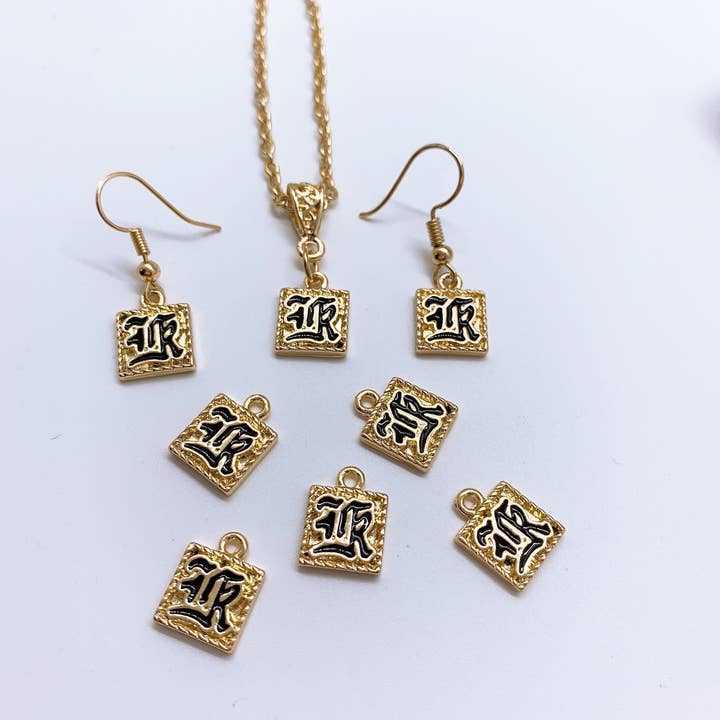 Anela's Jewelry - Wholesale Dangle earrings - Old English Letter Charms Earring (1cm x 1cm)3