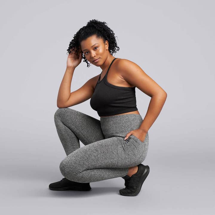 Legging donna a costine a vita alta con tasca laterale - grigio per la vendita all'ingrosso da parte di HPE Activewear