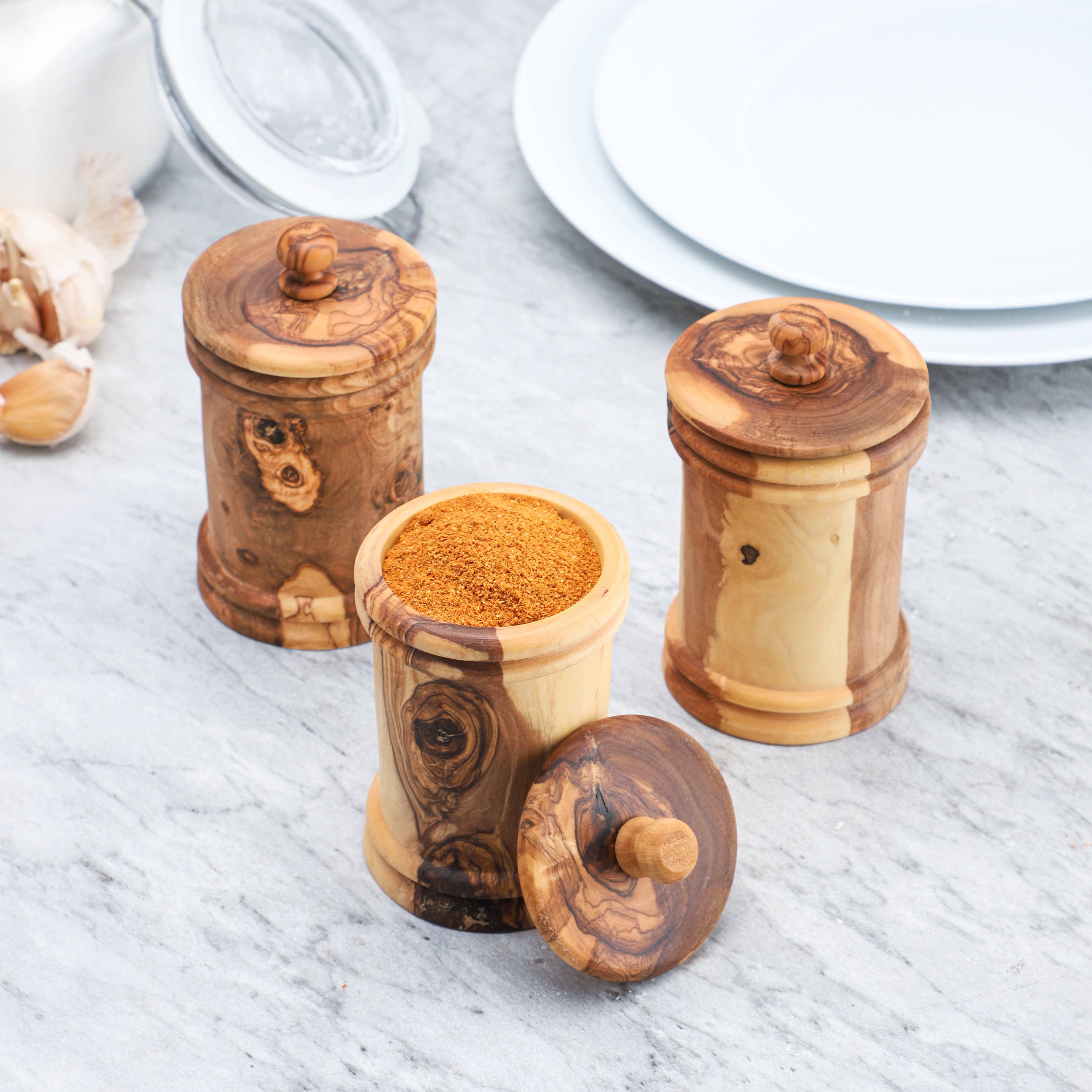 Texas Olive Wood Company - Wholesale Salt Mill - Handmade Olive Wood Spice Jars with Lift Off Lids3