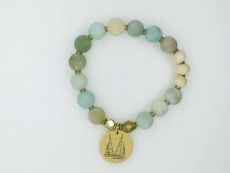 Vanessa Piche - Wholesale Beaded Bracelet - Gold Sailboat Matte Multicolor Amazonite 10mm Bracelet0