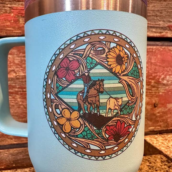The Rodeo Rose – wholesale Insulated mug/tumbler – Breakaway Roper 20 oz coffee mug Cowgirl Rodeo Western Cowboy1
