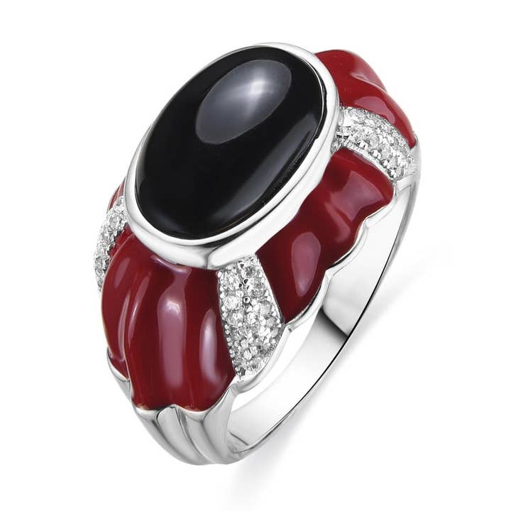 Luxenter Ring aus 925er Sterlingsilber und rotem Lack mit Rhodium-Finish - Rendi für den Großhandel von Luxenter