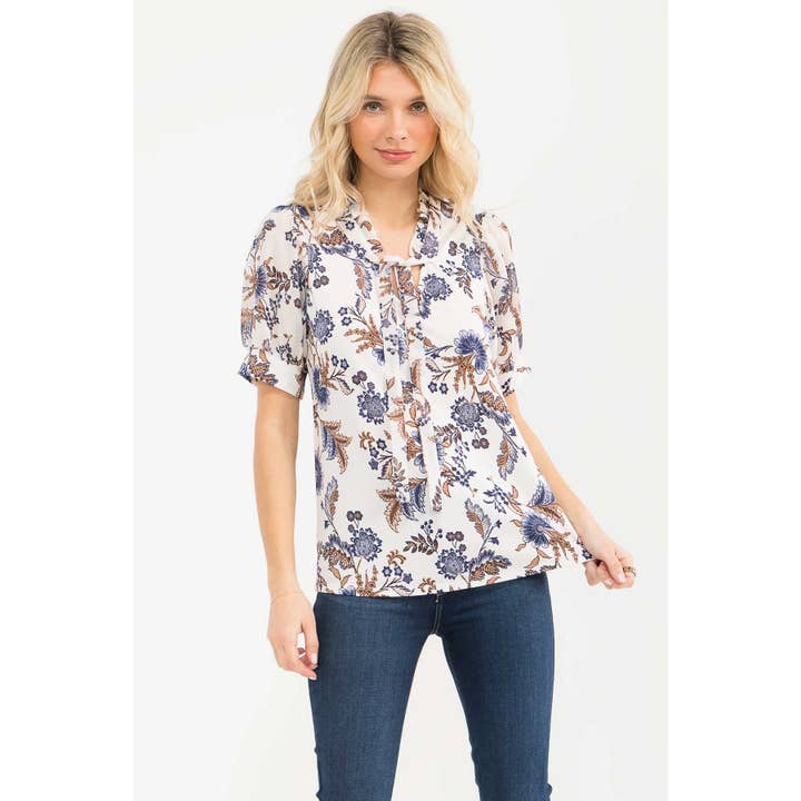 BLOUSE FLORALE EN MÉLANGE DE MÉDIAS FLORAUX pour la vente par Perseption