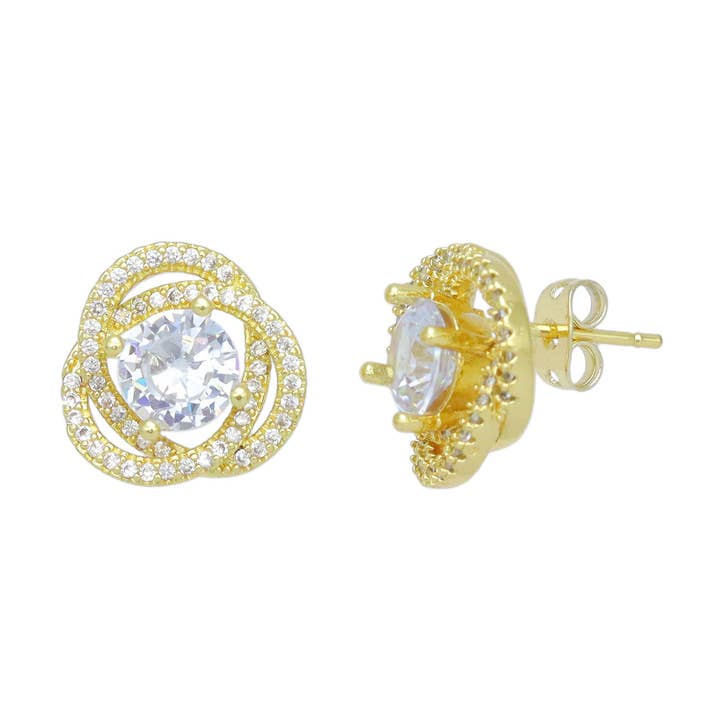 Clous d'oreilles à tige en forme de fleur de rose CZ Big Diamond, Sku #LX772 pour la vente par BestBeads&Beyond