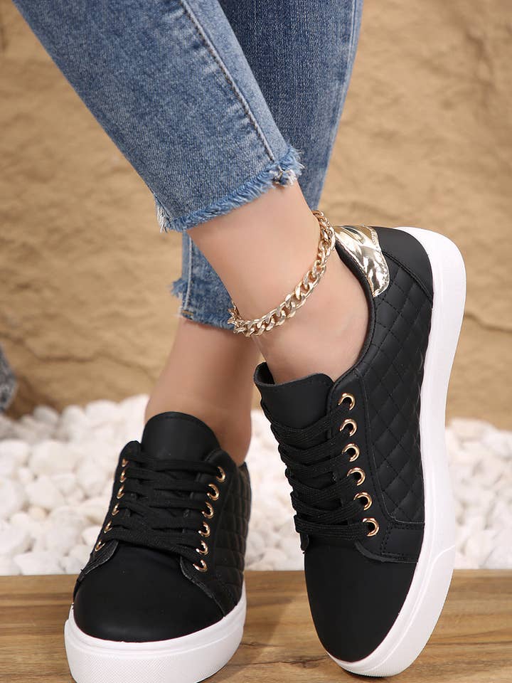 Black Harper Quilted Lace Up Sneakers for wholesale on Faire