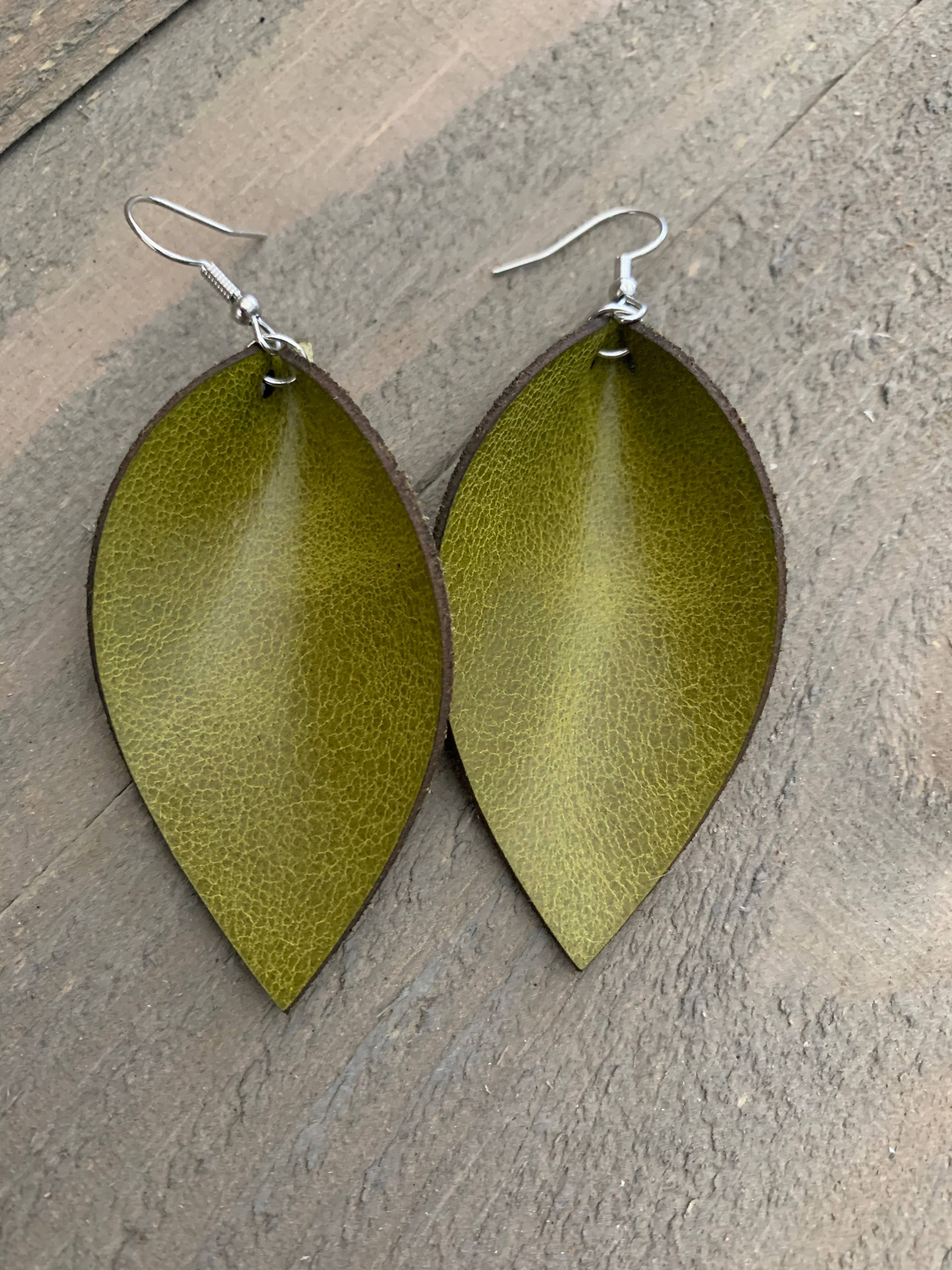 Jill's Jewels - Wholesale Dangle Earrings - Olive Green Leather Earrings1