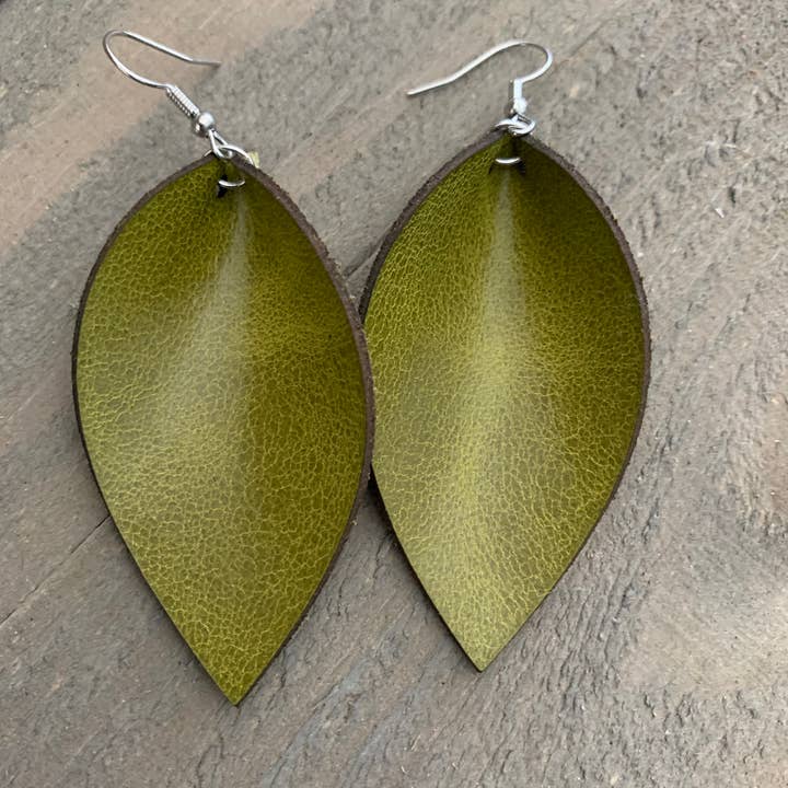 Jill's Jewels - Wholesale Dangle Earrings - Olive Green Leather Earrings1
