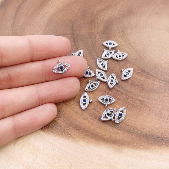 Beads Creation - Wholesale Individual Charm/Pendant - Black CZ & Sapphire CZ Micro Pave Evil Eye Charm Pendant