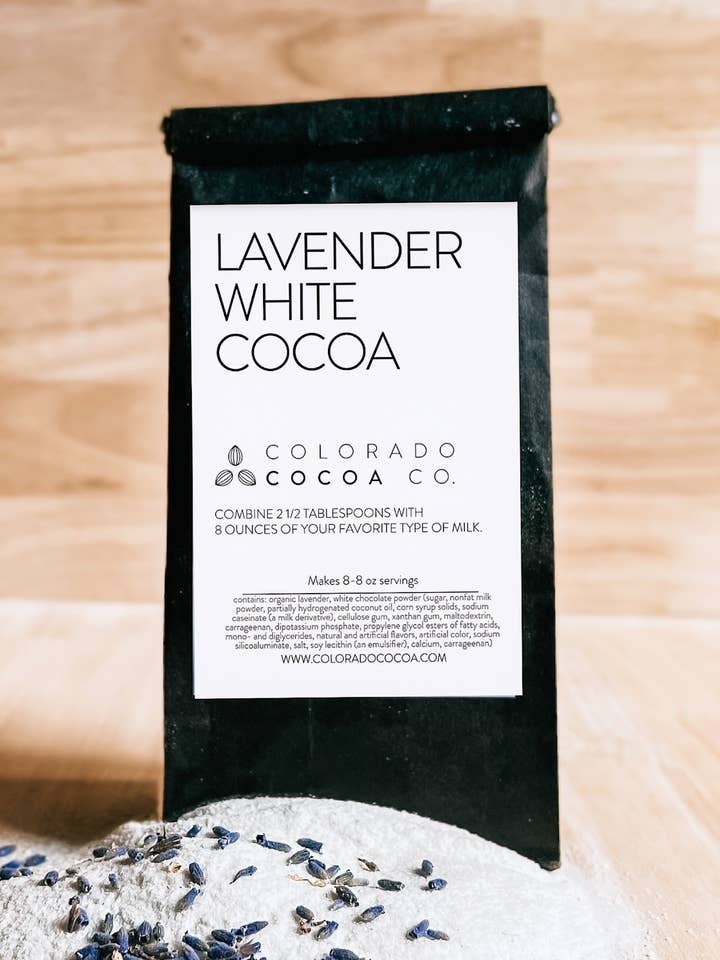 Lavender White Cocoa for wholesale by Colorado Cocoa Company