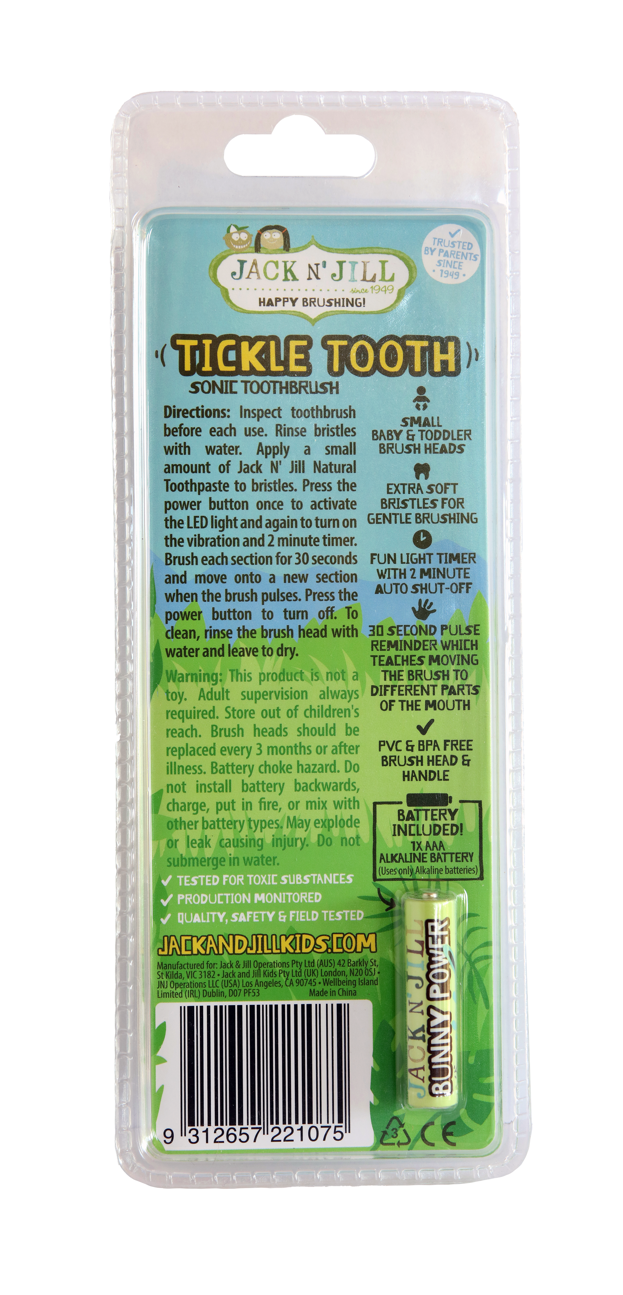 Jack N' Jill Kids & NFco - Vente Brosse à Dents - Enfant et bébé - Brosse à dents sonique Jack N'Jill Tickle Tooth (0-6 ans)2