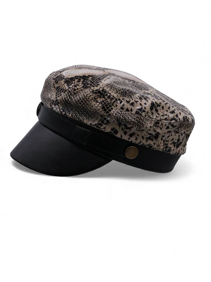 Snake Print Faux Leather Beret Hat for wholesale by Mint & Shine