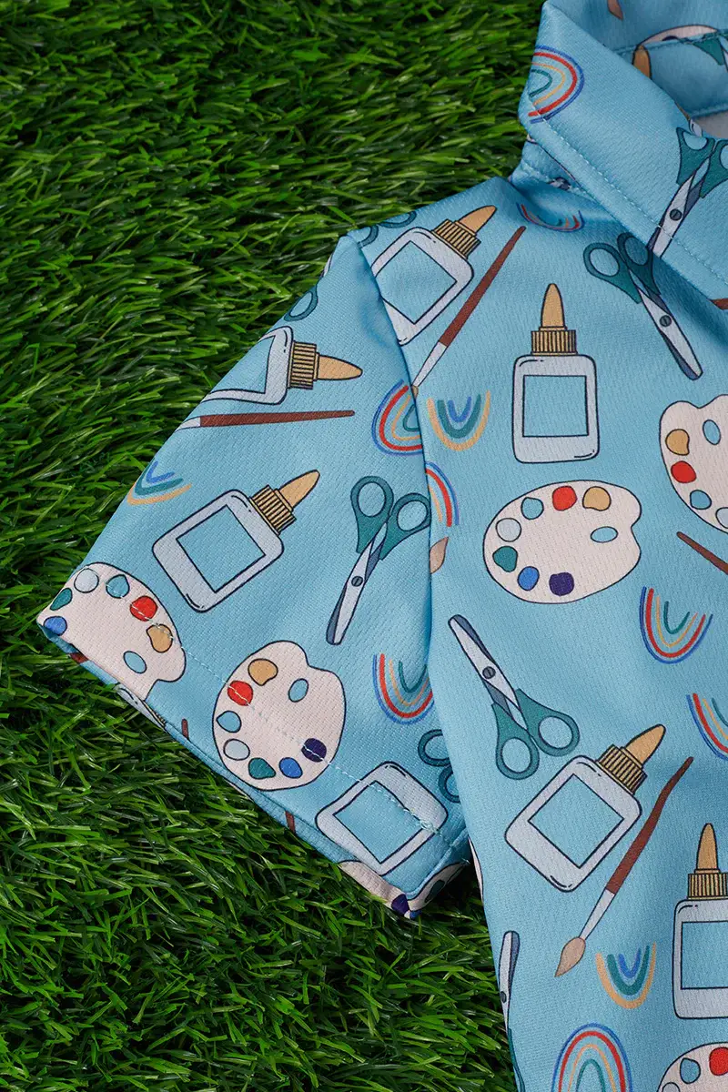 Kids Charm Online - Wholesale Button Down Shirt - Kids - BACK TO SCHOOL (ART CLASS PRINTED BUTTON UP SHIRT. SOL2