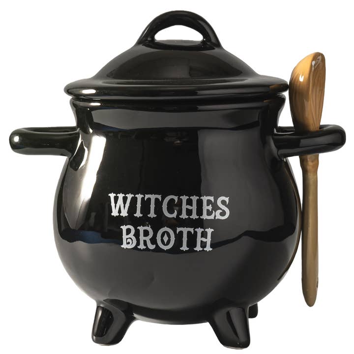 Witches Cauldron Bowl with Broom Spoon for wholesale by Pacific Trading