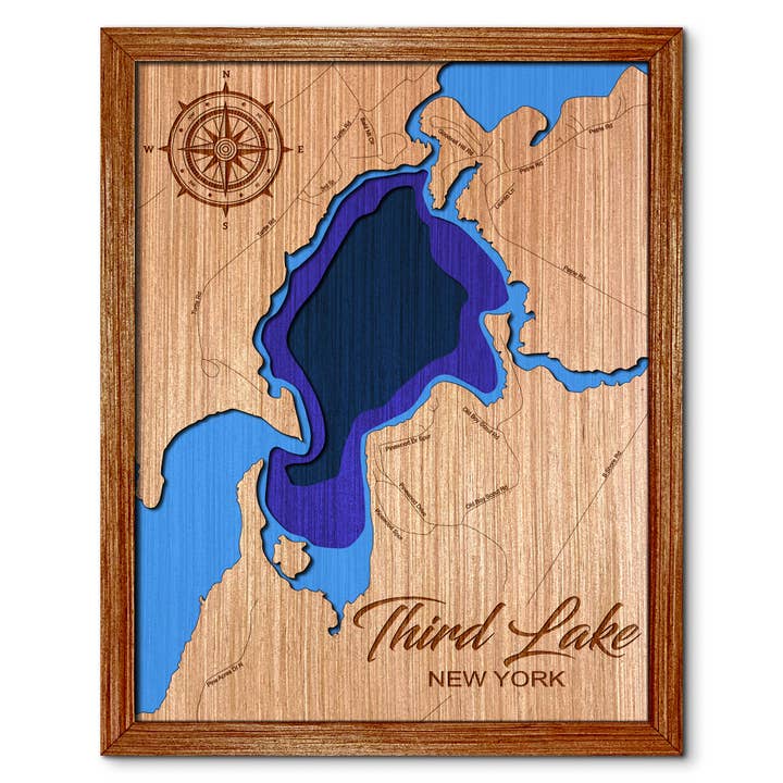 Carte de profondeur du Third Lake (Fulton Chain), New York - Art mural unique pour la vente par Premier Gifts and More