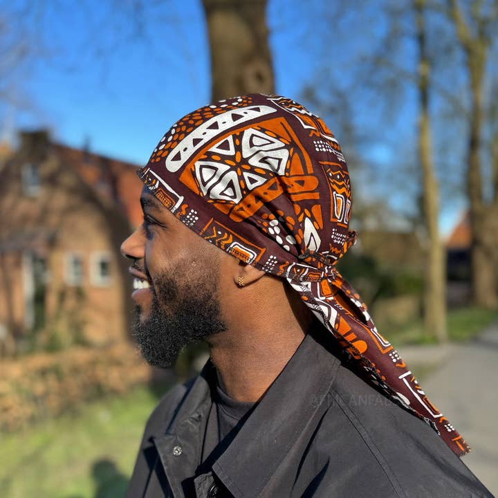 AfricanFabs – Engroshandel Bandana - Unisex – Durag / Du-rag / Do-rag / Bandana - Unisex - Brune Mønstre Bogolan